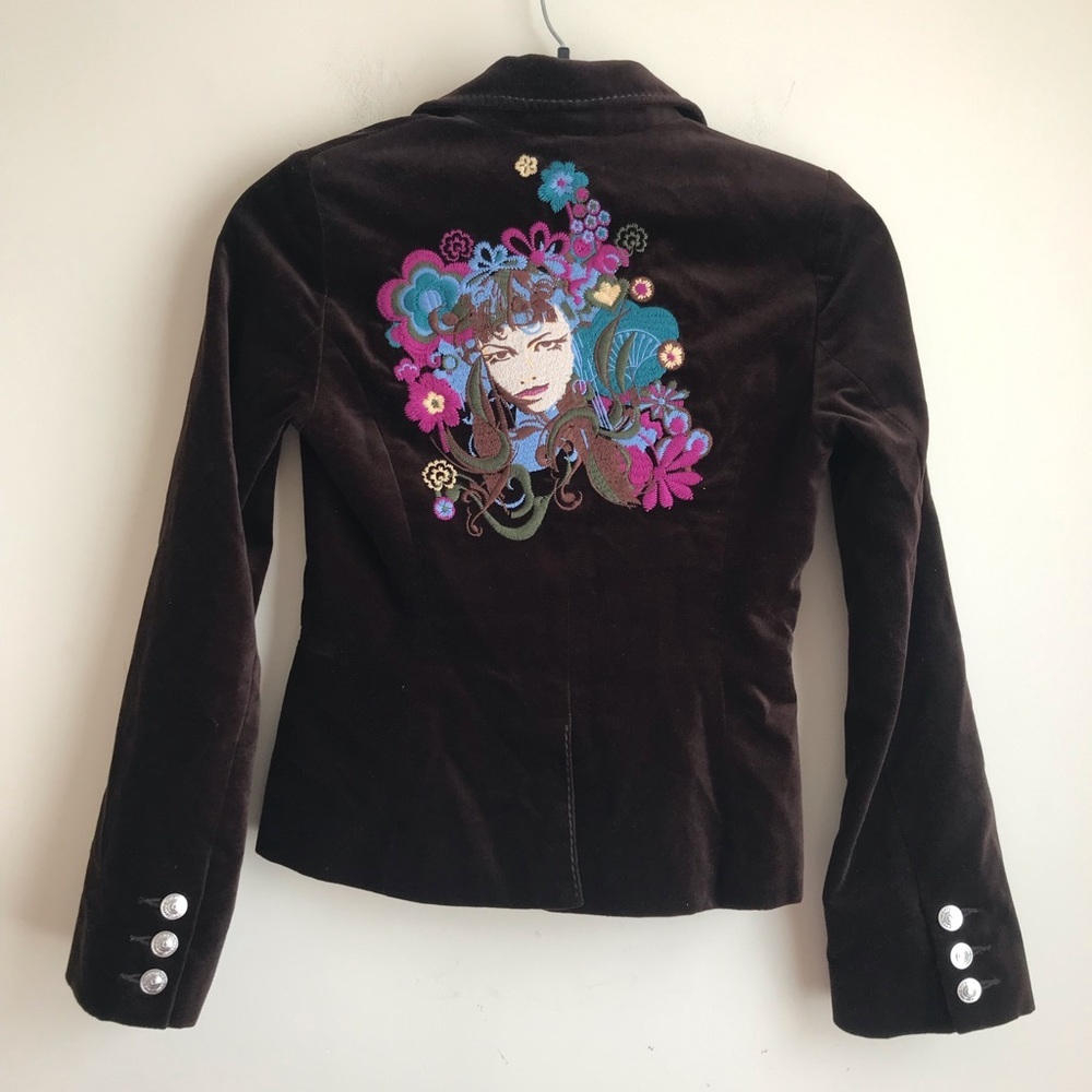 True Religion Brown Velvet Embroidered Blazer